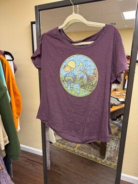 Women’s Purple Graphic Short-Sleeve oversized Tee with Nature Motif